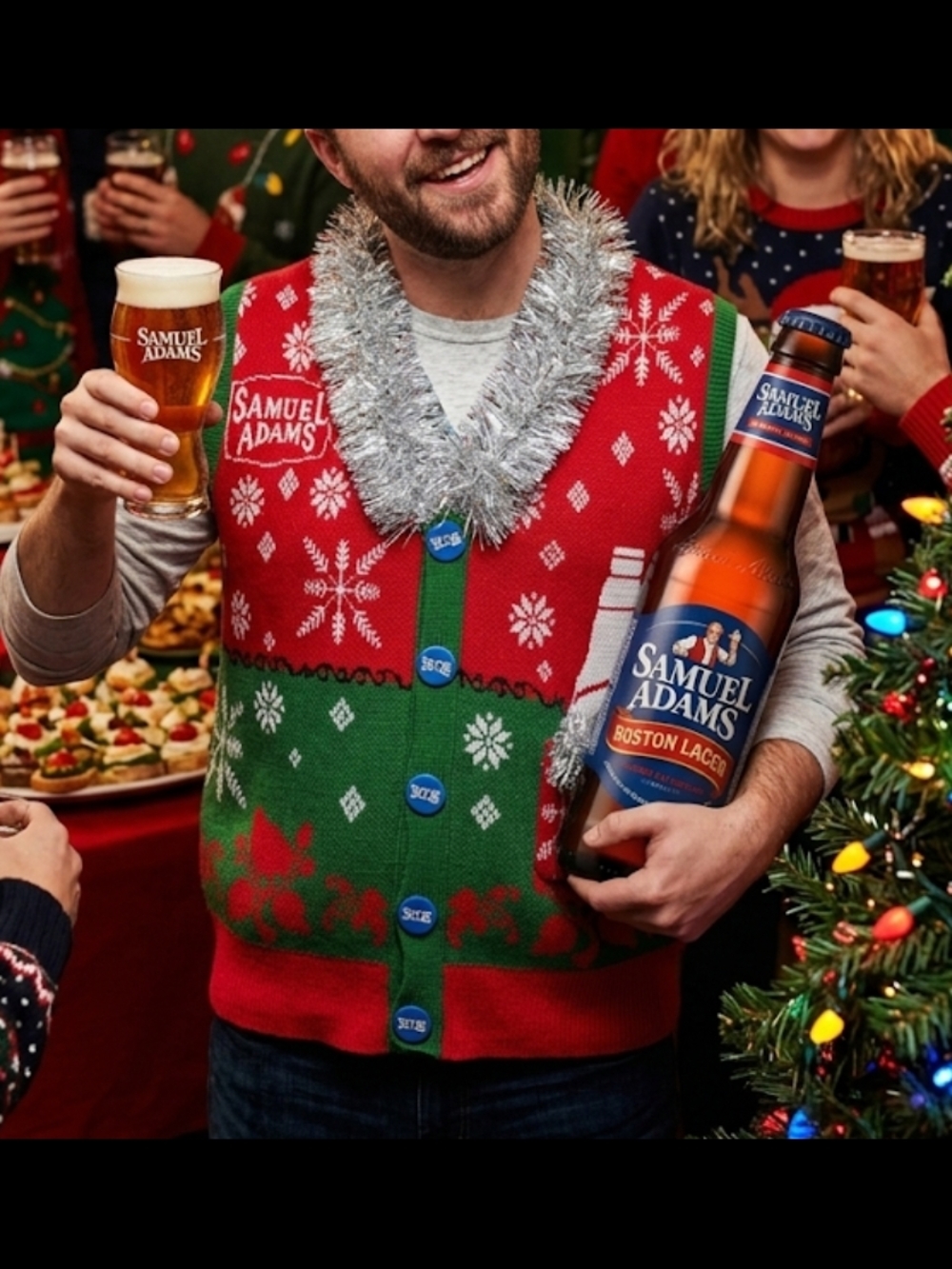 Samuel Adams "Ugly" Christmas Sweater Vest - Men's Large - Tinsel & 3D Beer